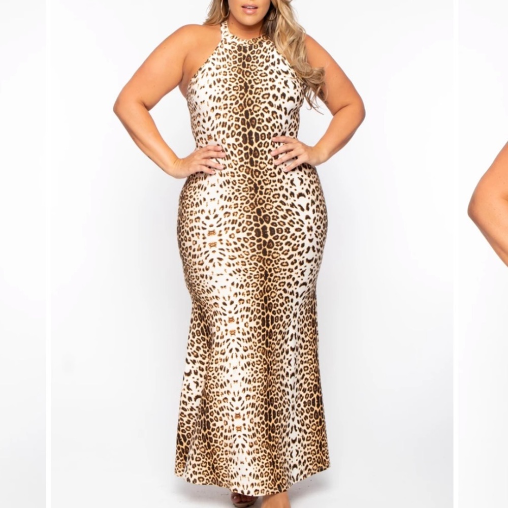 PLUS SIZE DELANEY CHEETAH DRESS - TAUPE